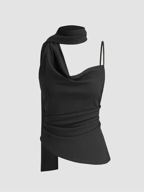 Cider HALTER NECKLINE RUCHED CAMI TOP WITH SCARF